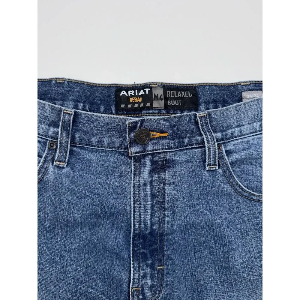 Ariat Rebar M4 Durastretch Relaxed Boot Jeans Mens 34 / 32 Blue Denim Workwear